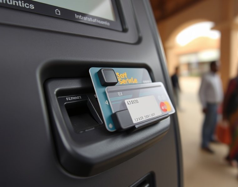 Before — Terminal fascia with a foreign device fitted over the card reader.